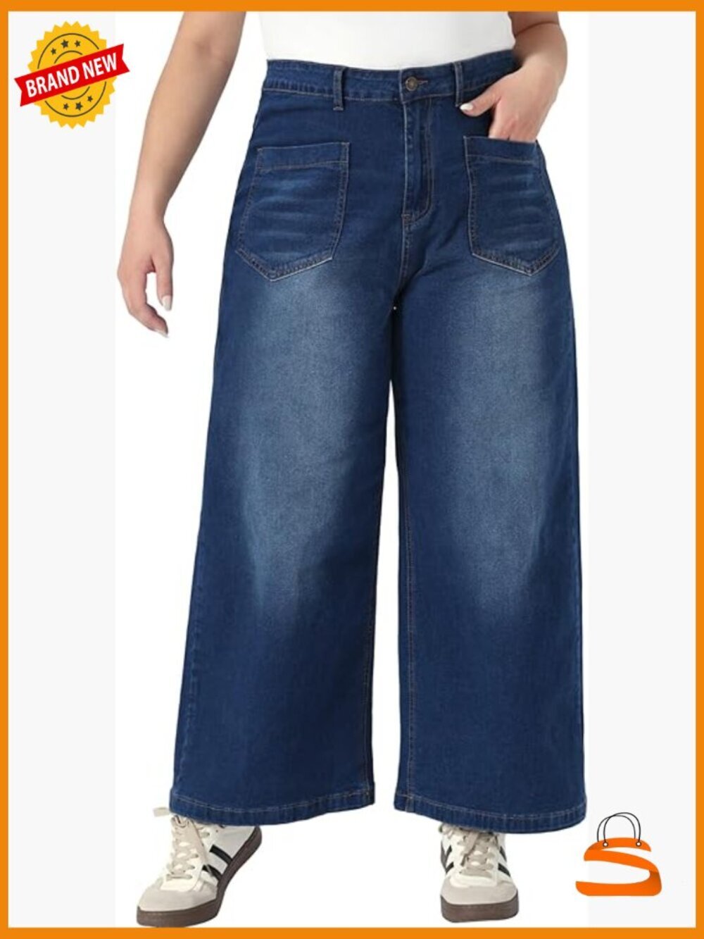 Plus Size High Waisted Wide Leg Stretchy Jeans with Pockets